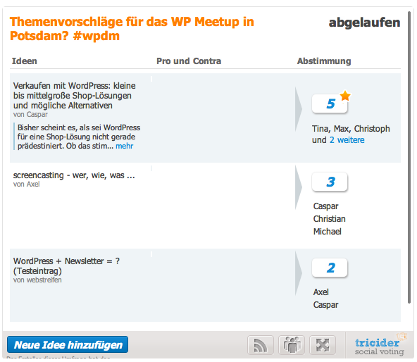 Themen-Abstimmung für den 17.04.2012